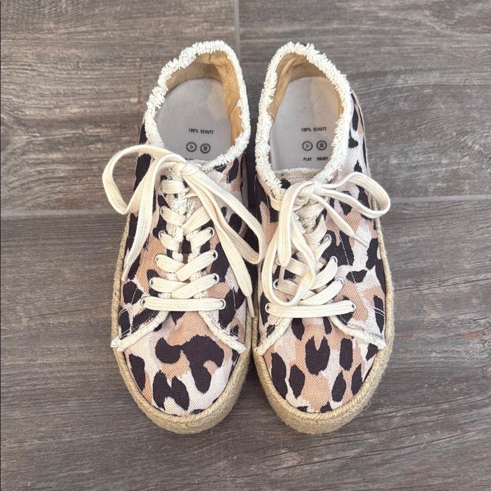 Schutz Leopard Print Canvas Sneakers